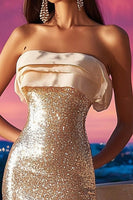 Load image into Gallery viewer, Sparkly Champagne Sequin Strapless Tight Short Cocktail Dress