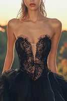 Load image into Gallery viewer, Black Lace Sweetheart High-Low Cocktail Dress with Ruffles