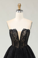 Load image into Gallery viewer, Black Sweetheart High-Low Lace Cocktail Dress with Ruffles