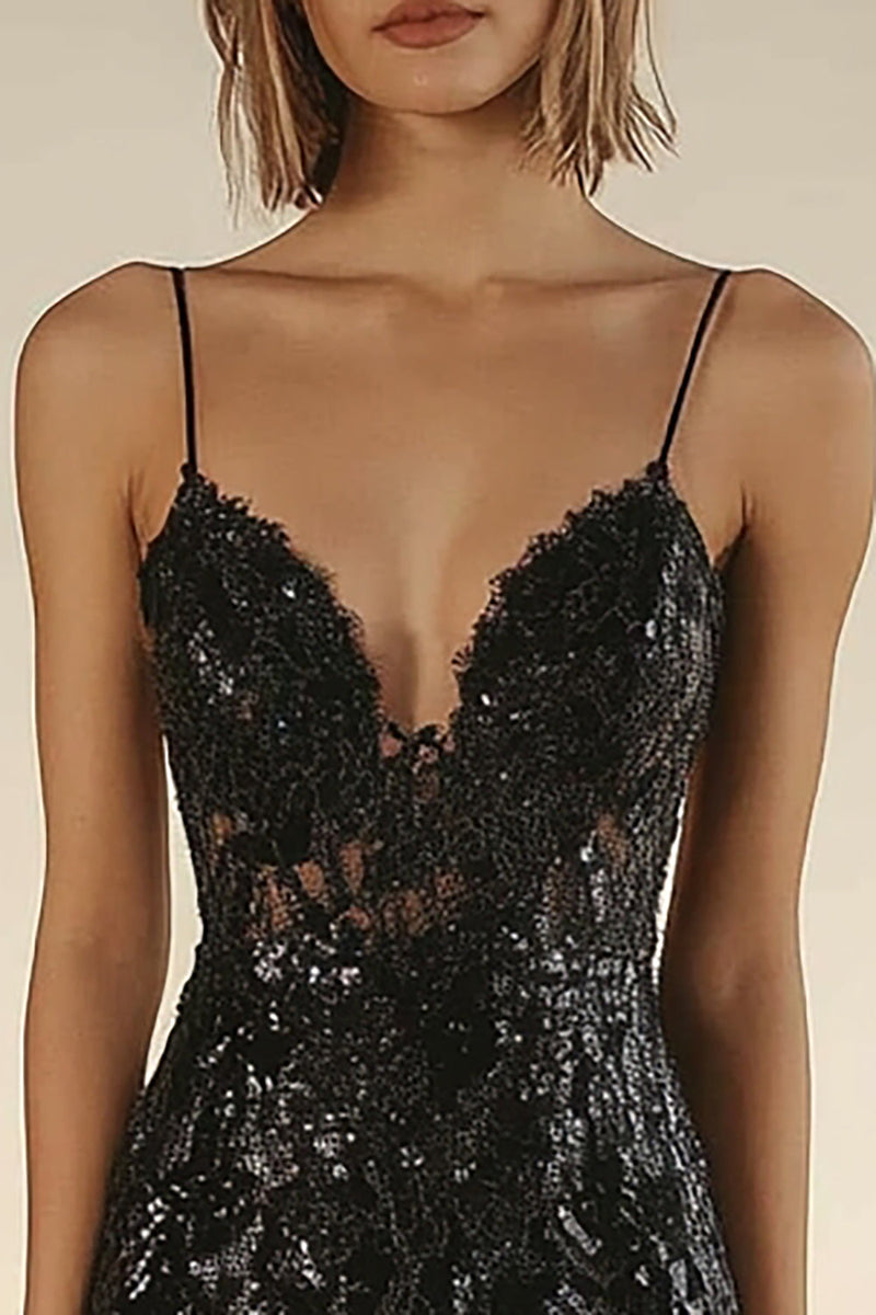Load image into Gallery viewer, Black Lace Spaghetti Straps Tight Short Cocktail Dress