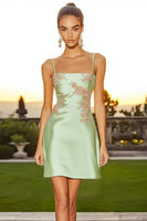 Load image into Gallery viewer, Sage Green Floral Spaghetti Straps Short Cocktail Dress
