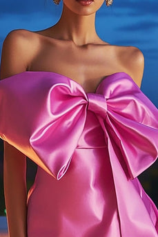 Fuchsia Satin Strapless Short Prom Dress with Bow