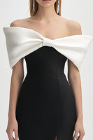 Load image into Gallery viewer, Black and White Strapless Bodycon Short Cocktail Dress with Bow