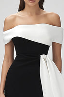 Load image into Gallery viewer, Black and White Patchwork Off the Shoulder Short Cocktail Dress with Ruffles