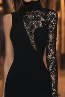 Load image into Gallery viewer, Black High Neck Lace Bodycon Short Cocktail Dress with Sleeves