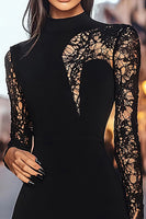 Load image into Gallery viewer, Black High Neck Bodycon Short Lace Cocktail Dress with Sleeves