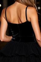 Load image into Gallery viewer, Black Velvet Corset Tiered Short Prom Dress with Ruffles
