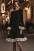 Load image into Gallery viewer, Black and White Ruffled A Line Short Cocktail Dress with Sleeves
