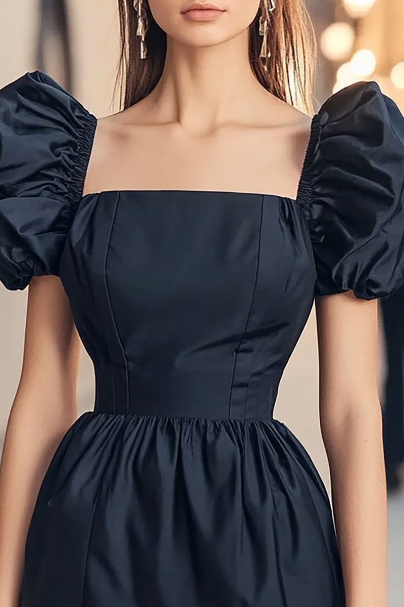 Load image into Gallery viewer, Navy Puff Sleeves Square Neck Short Cocktail Dress