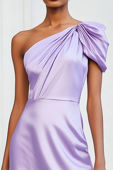 Lilac Ruched One Shoulder Satin Short Cocktail Dress