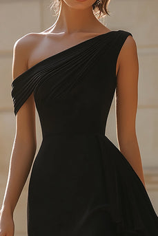 Black Satin One Shoulder Bodycon Short Cocktail Dress