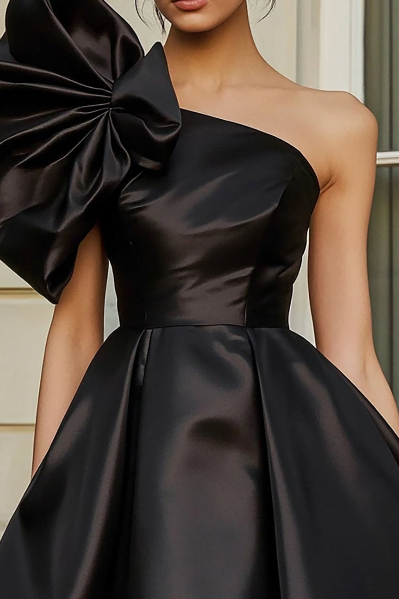 Load image into Gallery viewer, Black A Line Satin Short Cocktail Dress with Ruffles