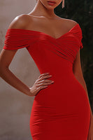 Load image into Gallery viewer, Red Off the Shoulder Tight Short Ruched Cocktail Dress