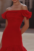 Load image into Gallery viewer, Red Off the Shoulder Short Tight Ruched Party Dress