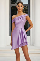 Load image into Gallery viewer, Lilac Satin One Shoulder Bodycon Short Cocktail Dress