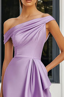 Load image into Gallery viewer, Lilac Satin One Shoulder Bodycon Short Cocktail Dress