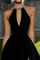Load image into Gallery viewer, Sparkly Black A Line Keyhole Satin Short Cocktail Dress with Beading