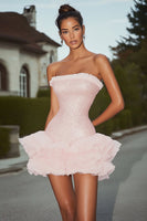 Load image into Gallery viewer, Sparkly Pink Strapless Sequins Short Cocktail Dress with Ruffles