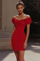 Load image into Gallery viewer, Red Tight Off the Shoulder Satin Short Cocktail Dress