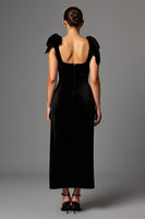 Load image into Gallery viewer, Black Satin Square Neck Sheath Long Formal Dress