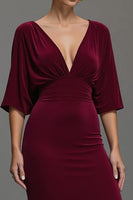 Load image into Gallery viewer, Burgundy V-Neck Velvet Long Holiday Party Dress with Sleeves