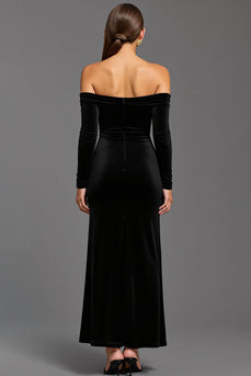 Black Velvet Sheath Off the Shoulder Long Holiday Party Dress