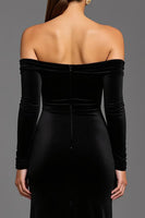Load image into Gallery viewer, Black Velvet Sheath Off the Shoulder Long Holiday Party Dress