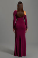 Load image into Gallery viewer, Burgundy Satin One Shoulder Long Sleeves Formal Dress