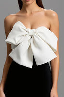 Load image into Gallery viewer, Black and White Long Strapless Satin Formal Dress with Bows