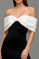Load image into Gallery viewer, Black and White Off the Shoulder Satin Long Formal Dress