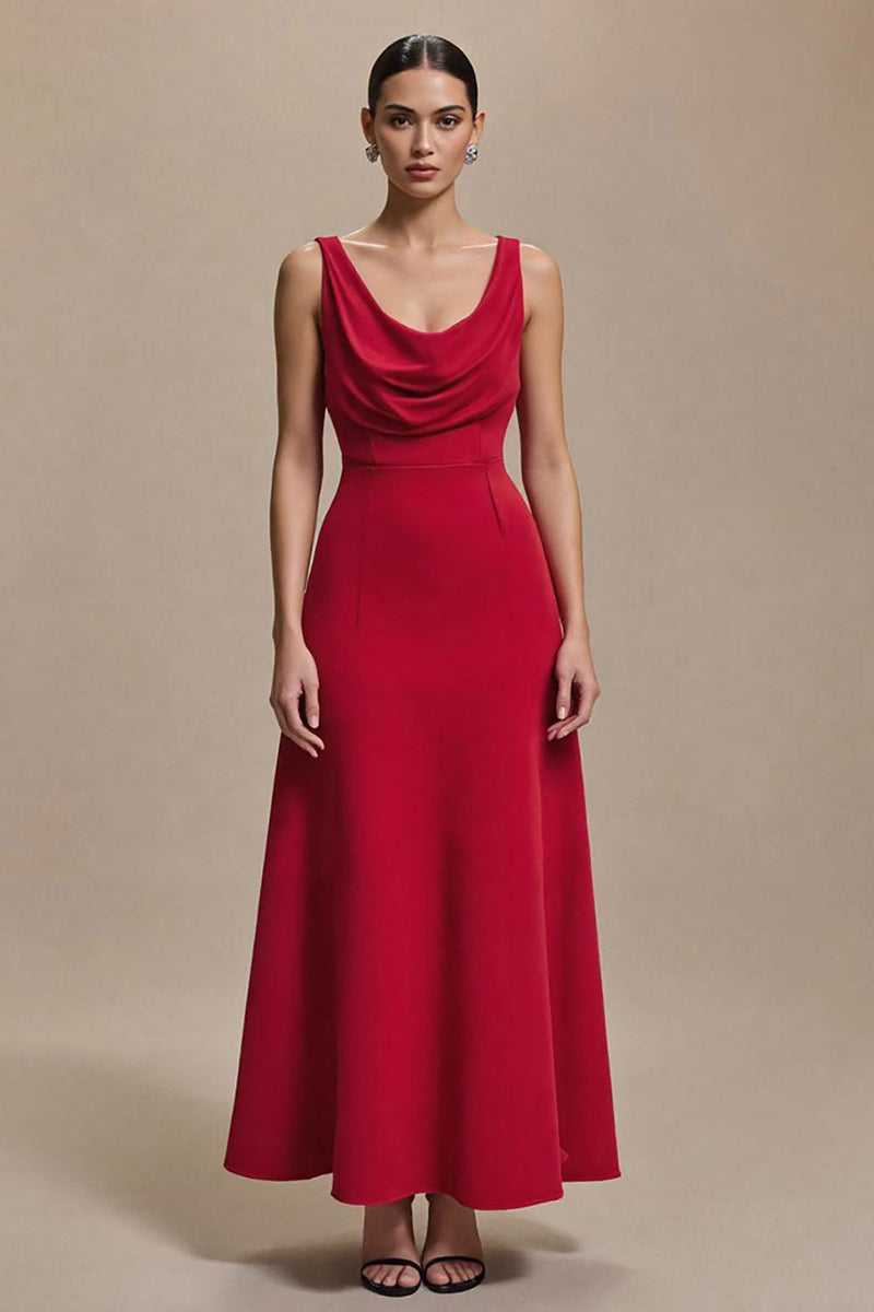 Load image into Gallery viewer, Queendancer UK Women Simple Red Satin Long Formal Dress A Line Cowl Neck Evening Dress