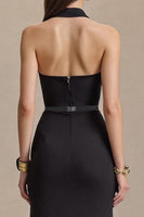 Load image into Gallery viewer, Black Halter Stain Sheath Long Formal Dress with Slit