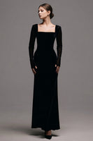 Load image into Gallery viewer, Simple Black Sheath Velvet Long Sleeves Holiday Party Dress