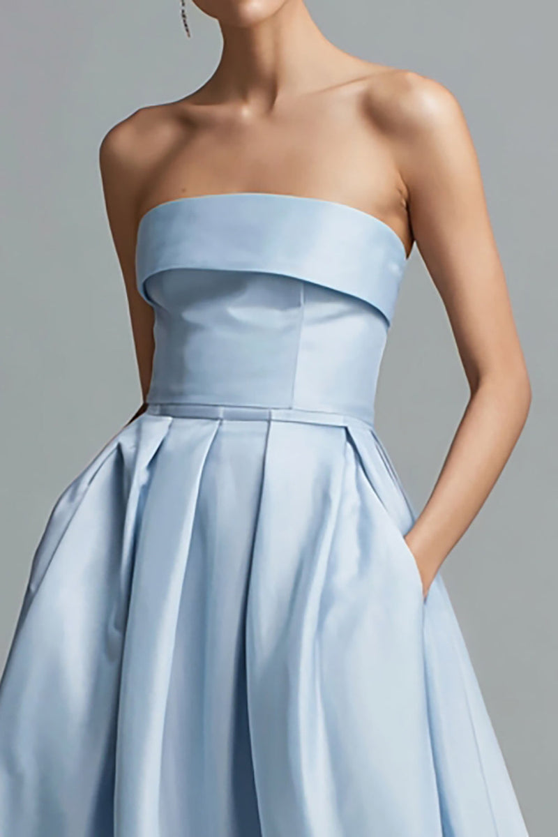 Load image into Gallery viewer, Simple Sky Blue A Line Satin Strapless Long Formal Dress