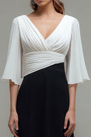 Load image into Gallery viewer, Black and White Ruched Chiffon Maxi Formal Dress with Sleeves