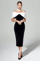 Load image into Gallery viewer, Black and White Bodycon Velvet Maxi Holiday Party Dress with Bow