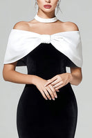 Load image into Gallery viewer, Black and White Bodycon Velvet Maxi Holiday Party Dress with Bow
