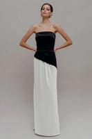 Load image into Gallery viewer, Black and White Sheath Velvet Patchwork Long Holiday Party Dress