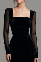 Load image into Gallery viewer, Black Velvet Sheath Long Sleeves Holiday Party Dress with Slit