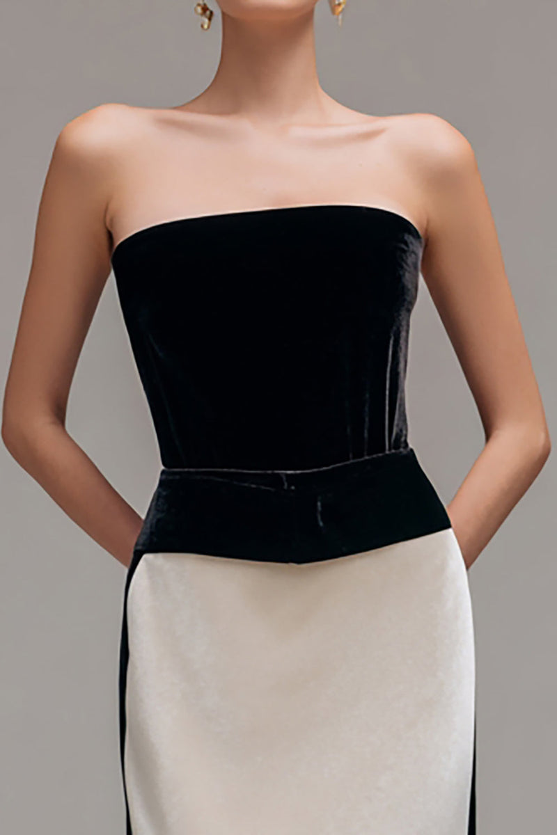 Load image into Gallery viewer, Black and Champagne Patchwork Sheath Long Holiday Party Dress