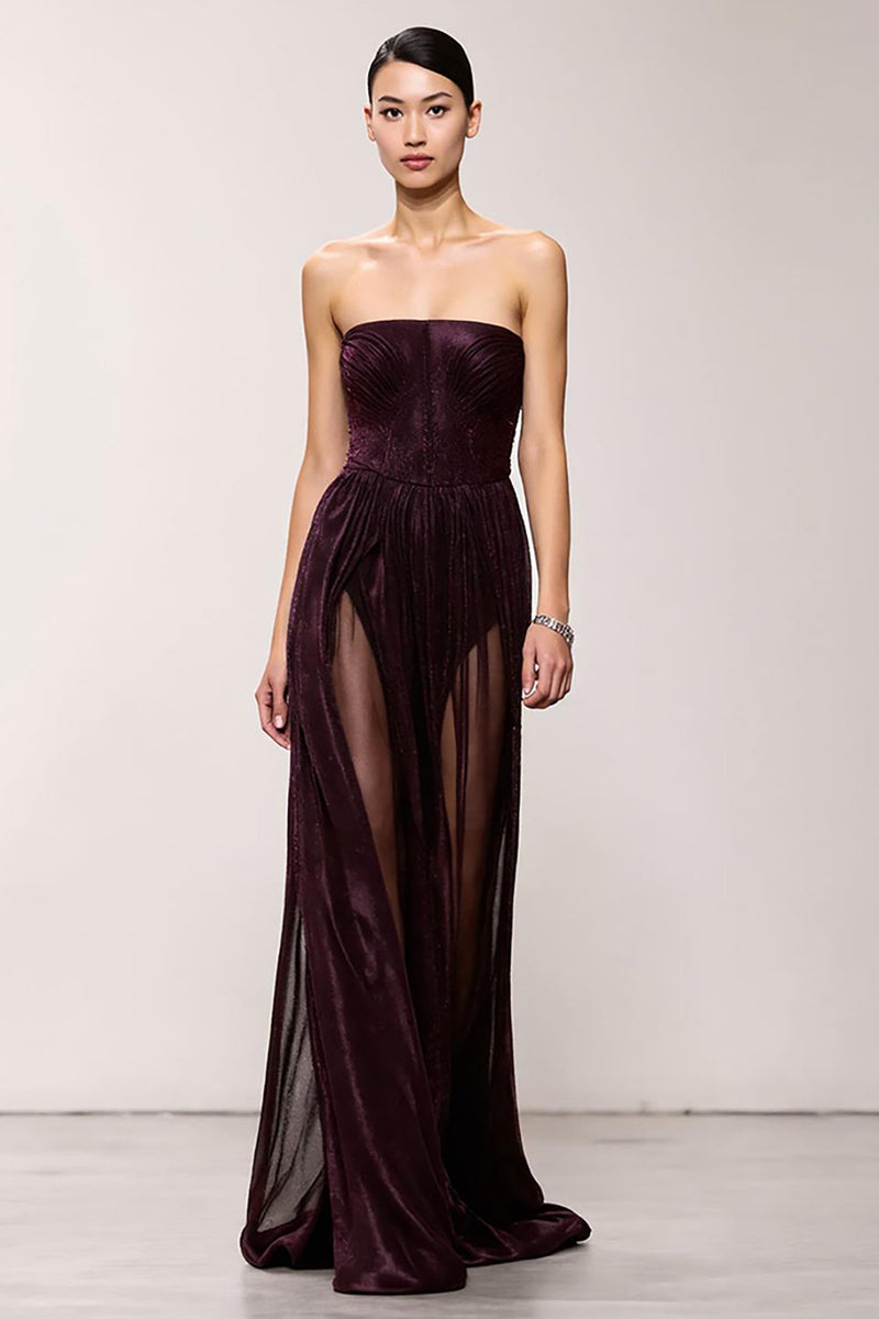 Load image into Gallery viewer, Simple Coffee Strapless Long Sheath Evening Dress
