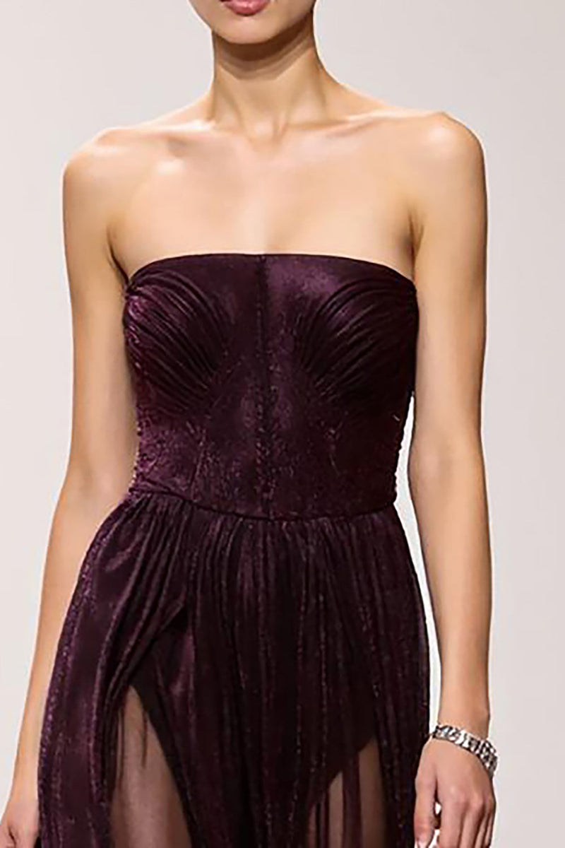 Load image into Gallery viewer, Simple Coffee Strapless Long Sheath Evening Dress