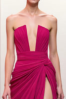 Load image into Gallery viewer, Pink Ruched Strapless Maxi Evening Dress with Slit
