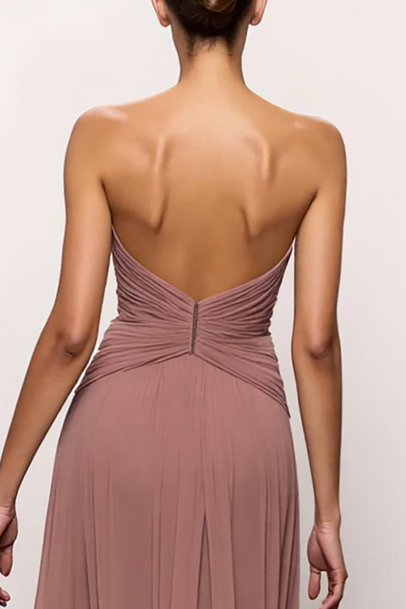 Load image into Gallery viewer, Blush Strapless Backless Ruched Long Evening Dress with Slit