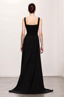Load image into Gallery viewer, Simple Black Ruched A Line Long Evening Dress