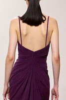 Load image into Gallery viewer, Purple Spaghetti Straps Chiffon A Line Ruched Long Evening Dress with Slit
