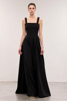 Load image into Gallery viewer, Simple Black Square Neck A Line Long Evening Dress