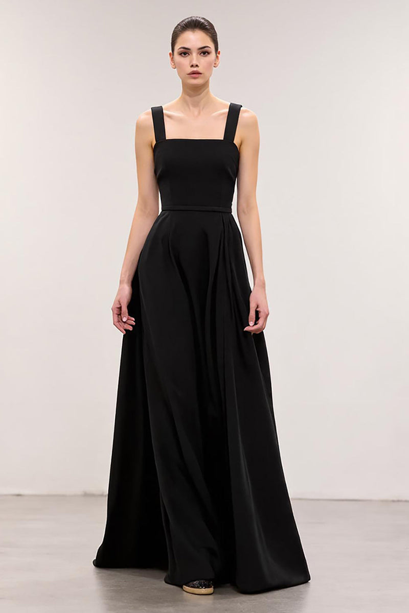 Load image into Gallery viewer, Simple Black Square Neck A Line Long Evening Dress