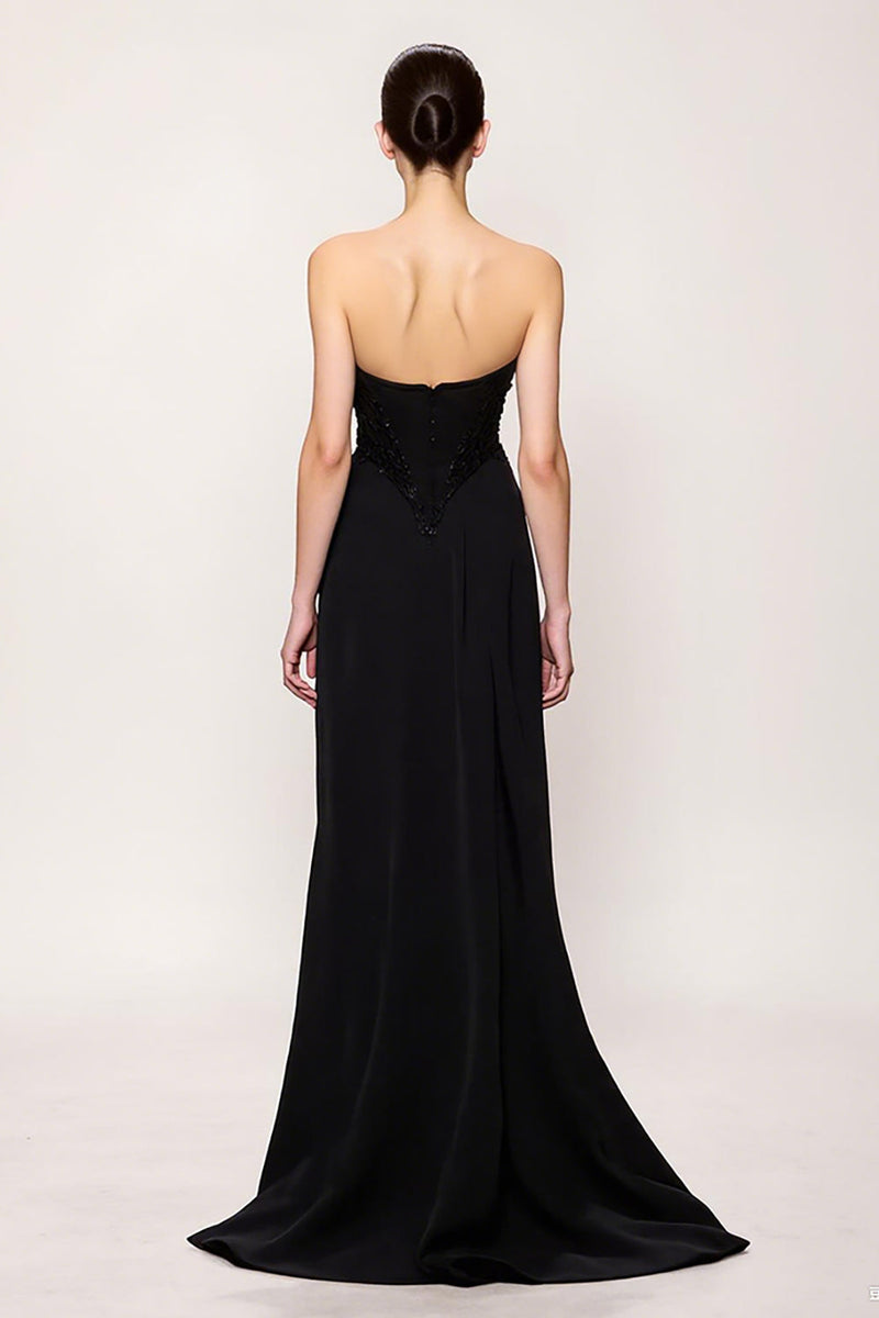 Load image into Gallery viewer, Black Sweetheart Sheath Long Evening Dress with Slit