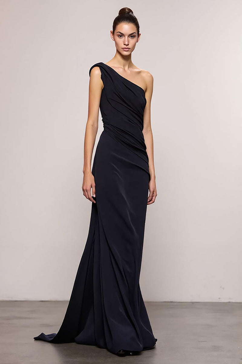 Load image into Gallery viewer, Black Sheath Backless One Shoulder Long Evening Dress